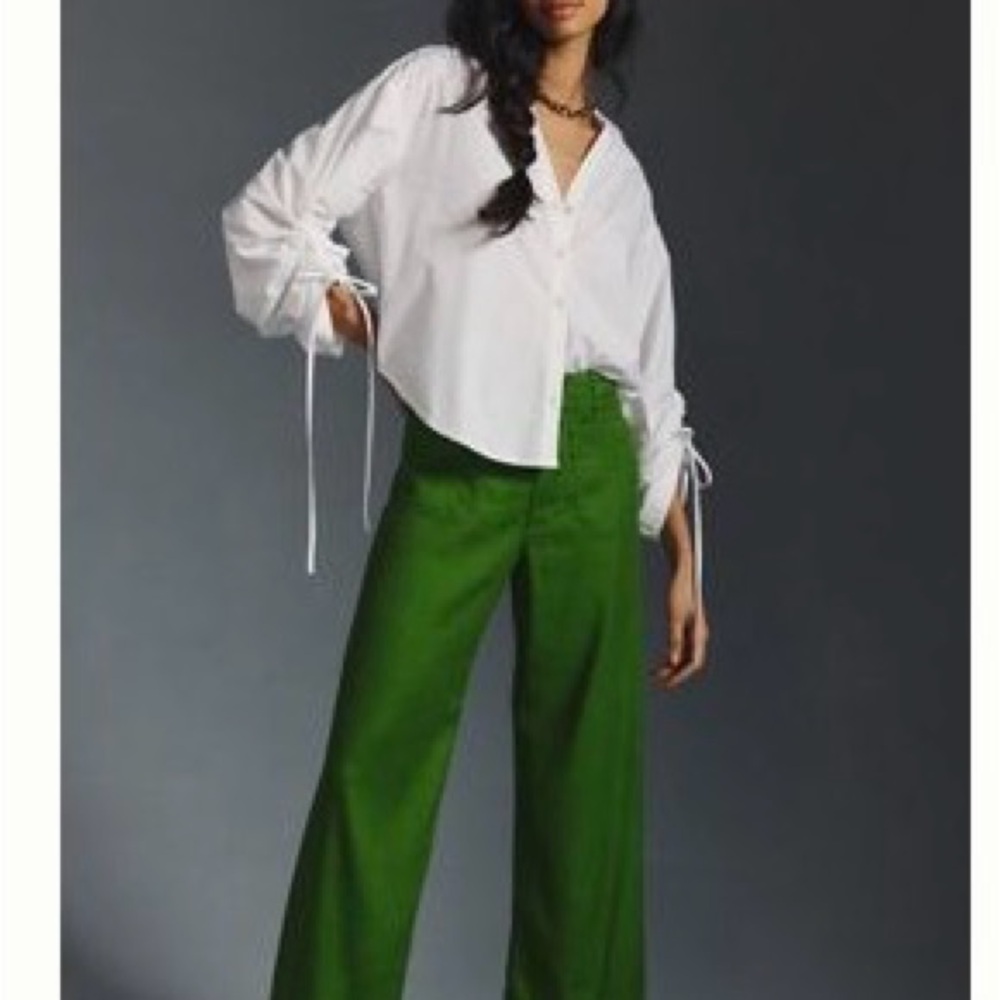 Anthropologie Maeve Cropped Collette Green Wide-Leg Pants size 34